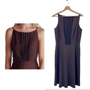 Helen Wang | 100% Silk Dress Polka Dot Brown Sz8 Lace Sleeveless